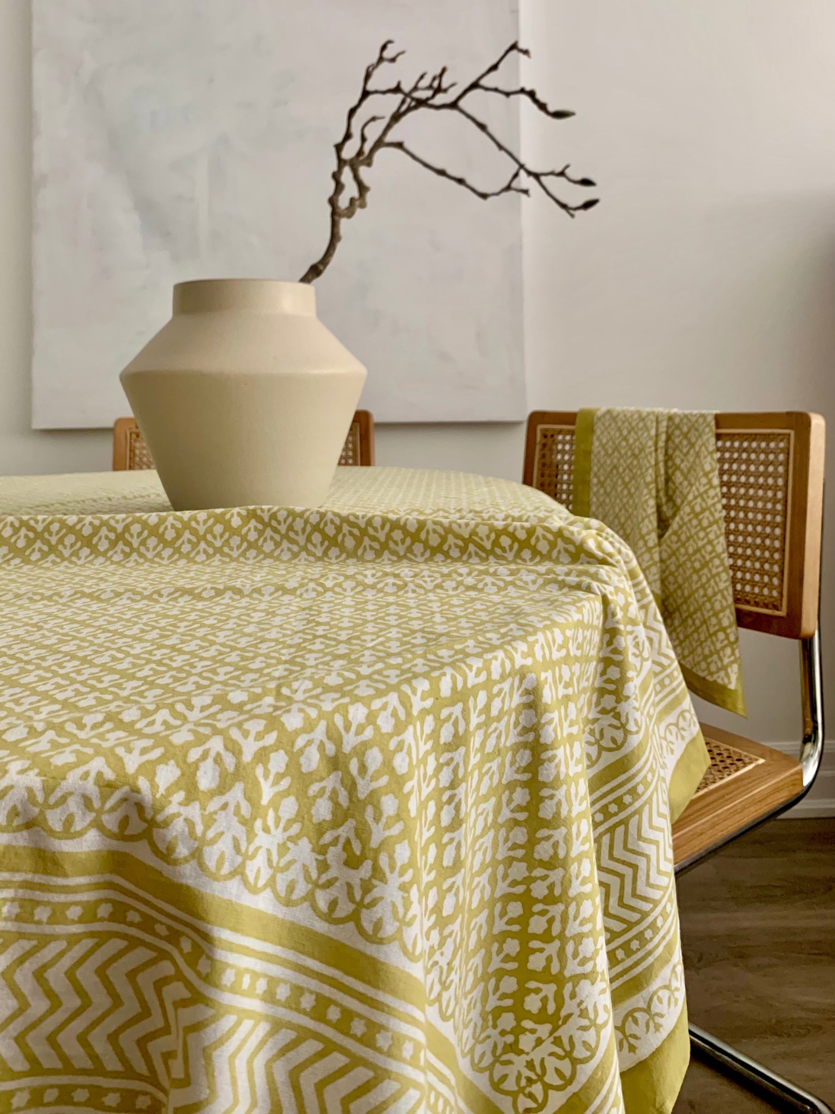 Block Print Tablecloth | Chartreuse – Imli.lifestyle